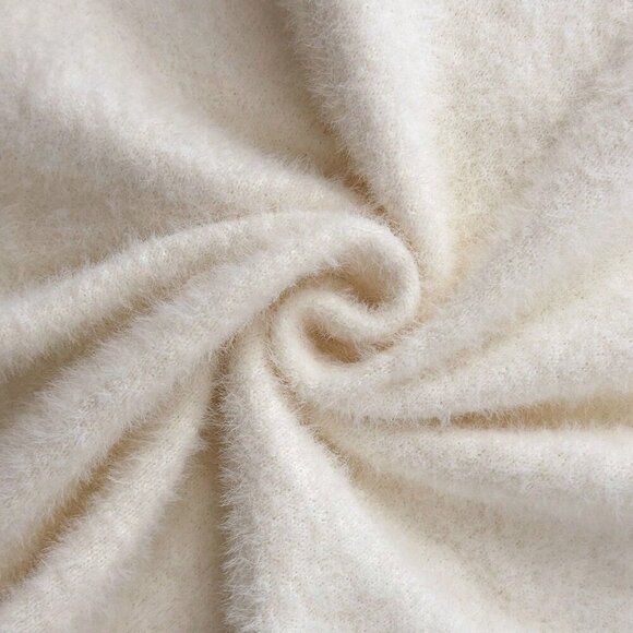 Beige Casual Women's Turtleneck Ruffled Button Long Sleeve Knit Sweater With Bow - Picture 4 of 8